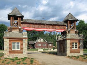 The East Gate of Riding Mountain National Park in Manitoba, Canada, was built in 1935 as part of a depression era relief project_Photo by David Stanley CCSA 2_0